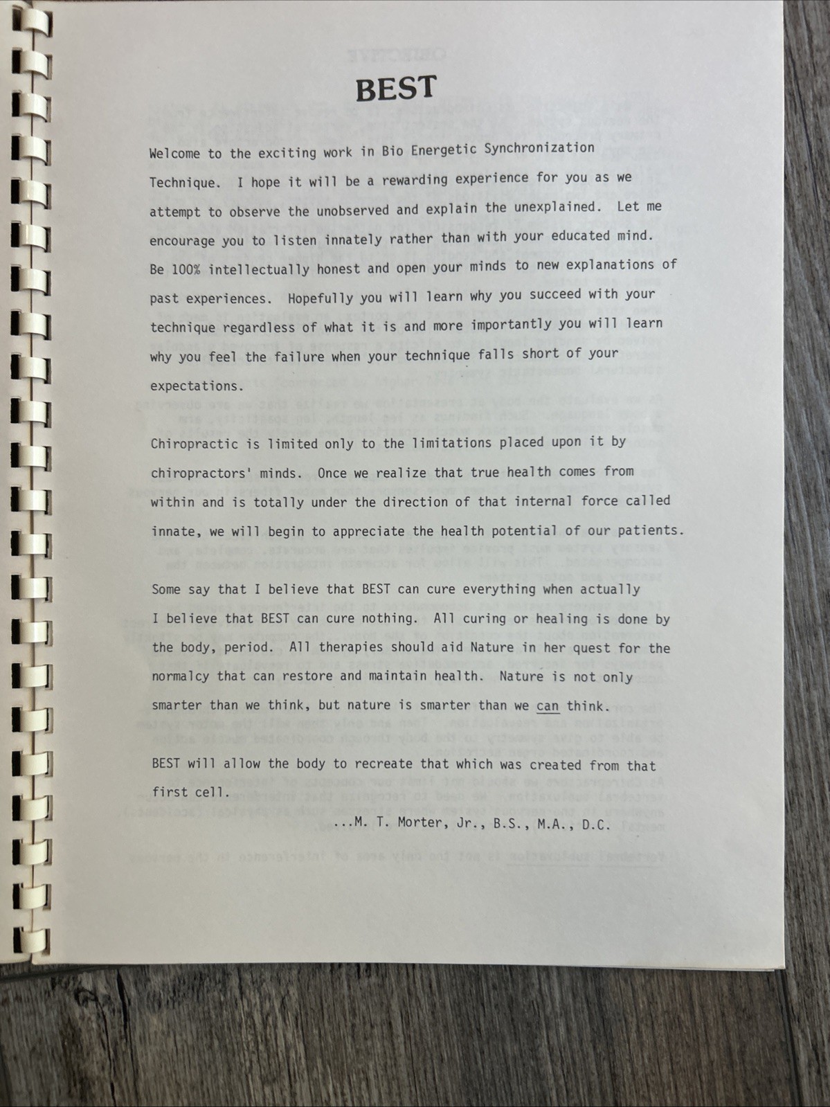 1980 Dr M T Morten Jr B.E.S.T Bio Energetic Synchronization Technique Material