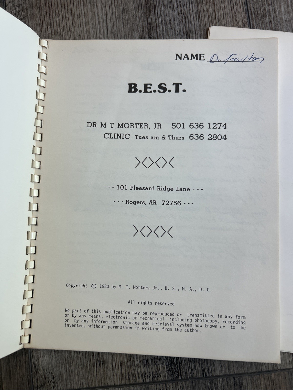 1980 Dr M T Morten Jr B.E.S.T Bio Energetic Synchronization Technique Material