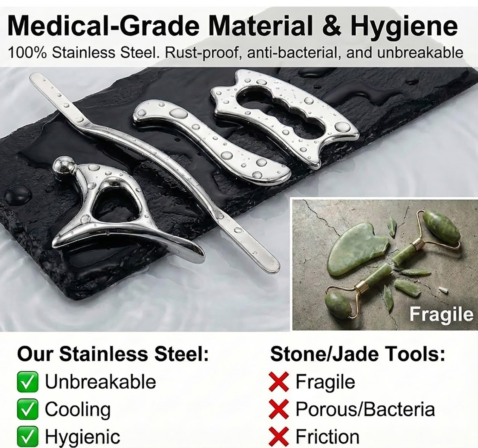 3-in-1 Muscle Scraper Tool Set – Stainless Steel Gua Sha & IASTM Tools 3pcs