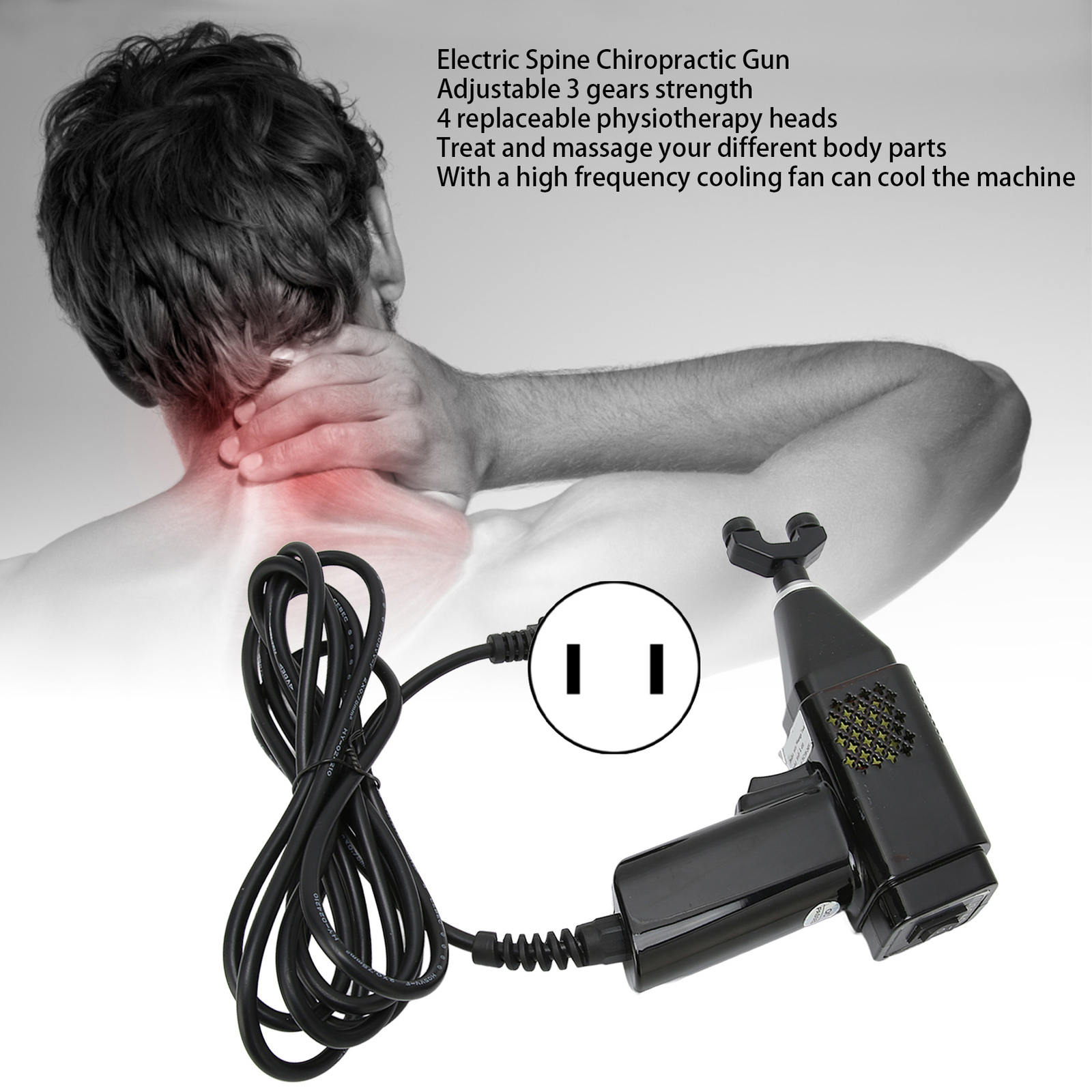 Electric Spine Chiropractor Gun with 4 Massage Heads – Therapeutic Device