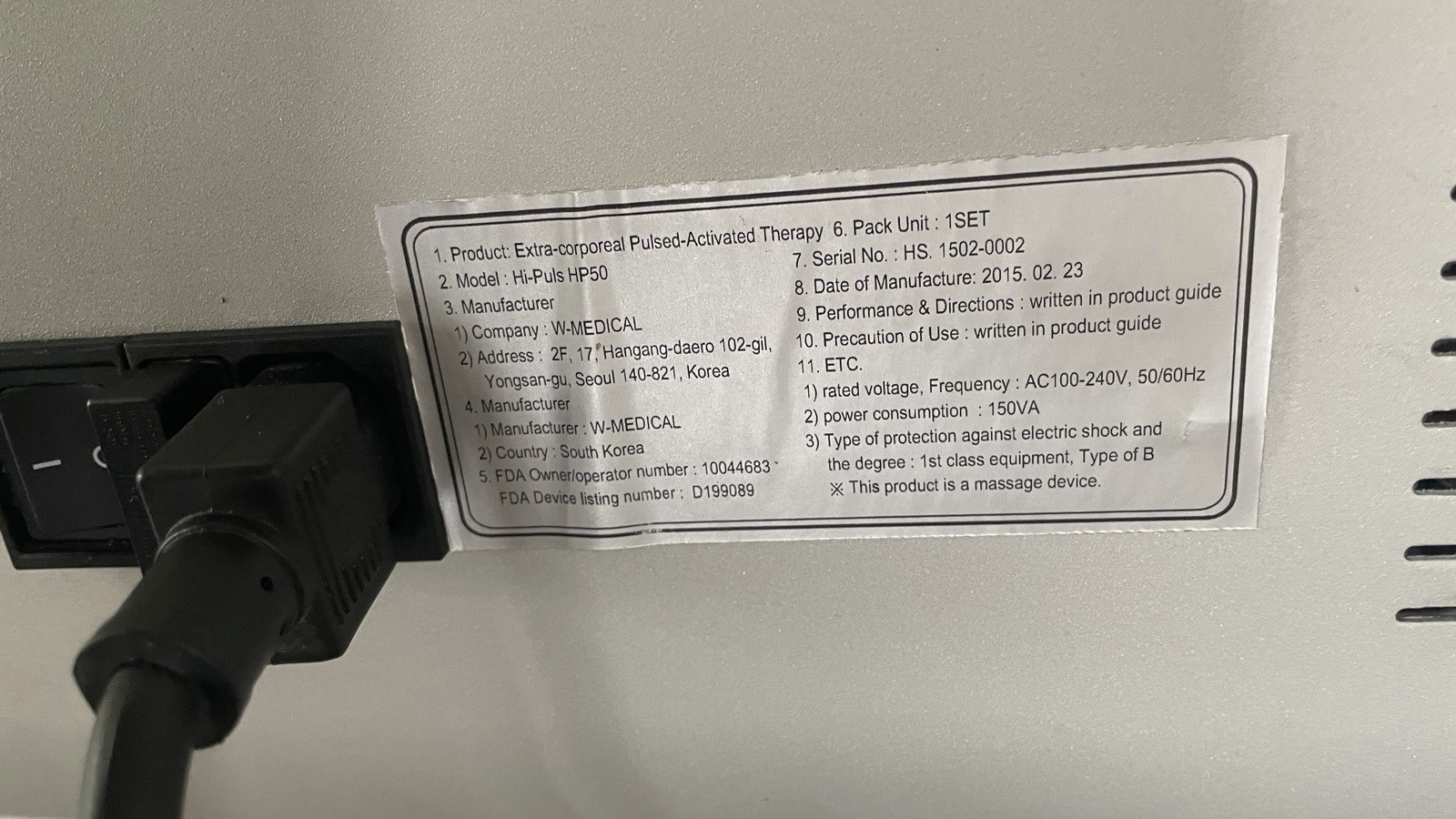 Miracle Wave Hi-Puls HP 50 Acoustic Pressure Wave Therapy
