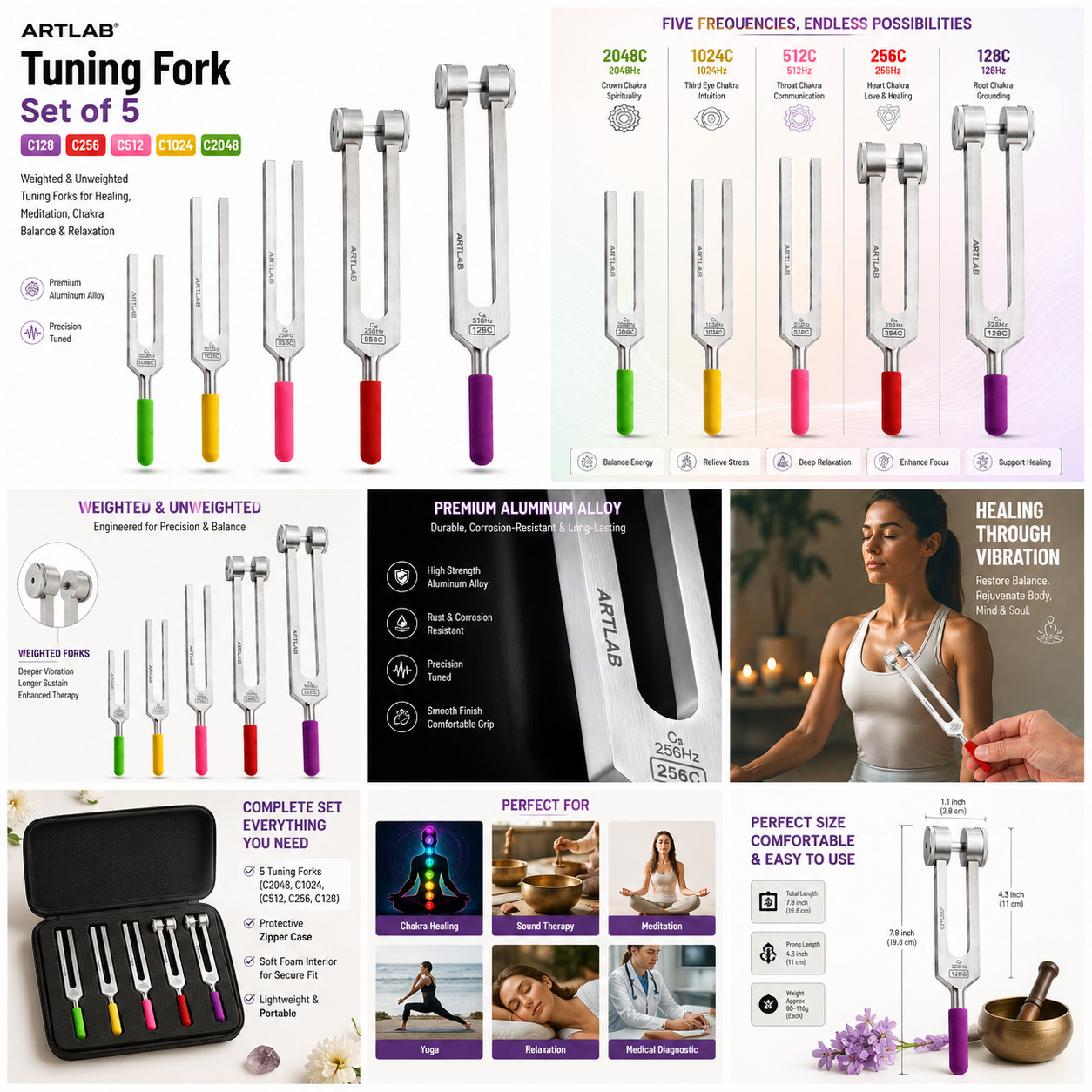 PREMIUM 6 Tuning Fork Set Medical Surgical Chiropractic Physical Diagnostic SET