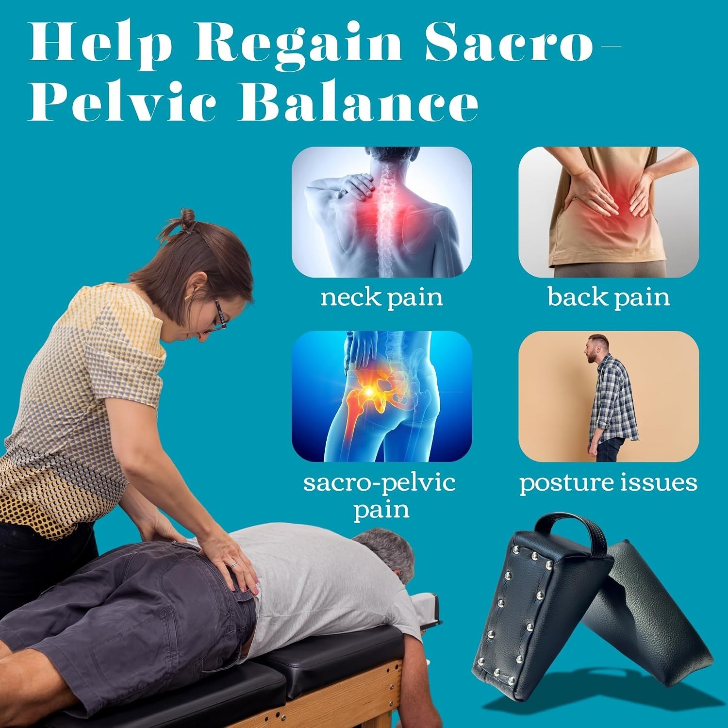 Comfortable Chiropractic Pelvic Blocks Wedges – Enhanced Support (Matte Black)
