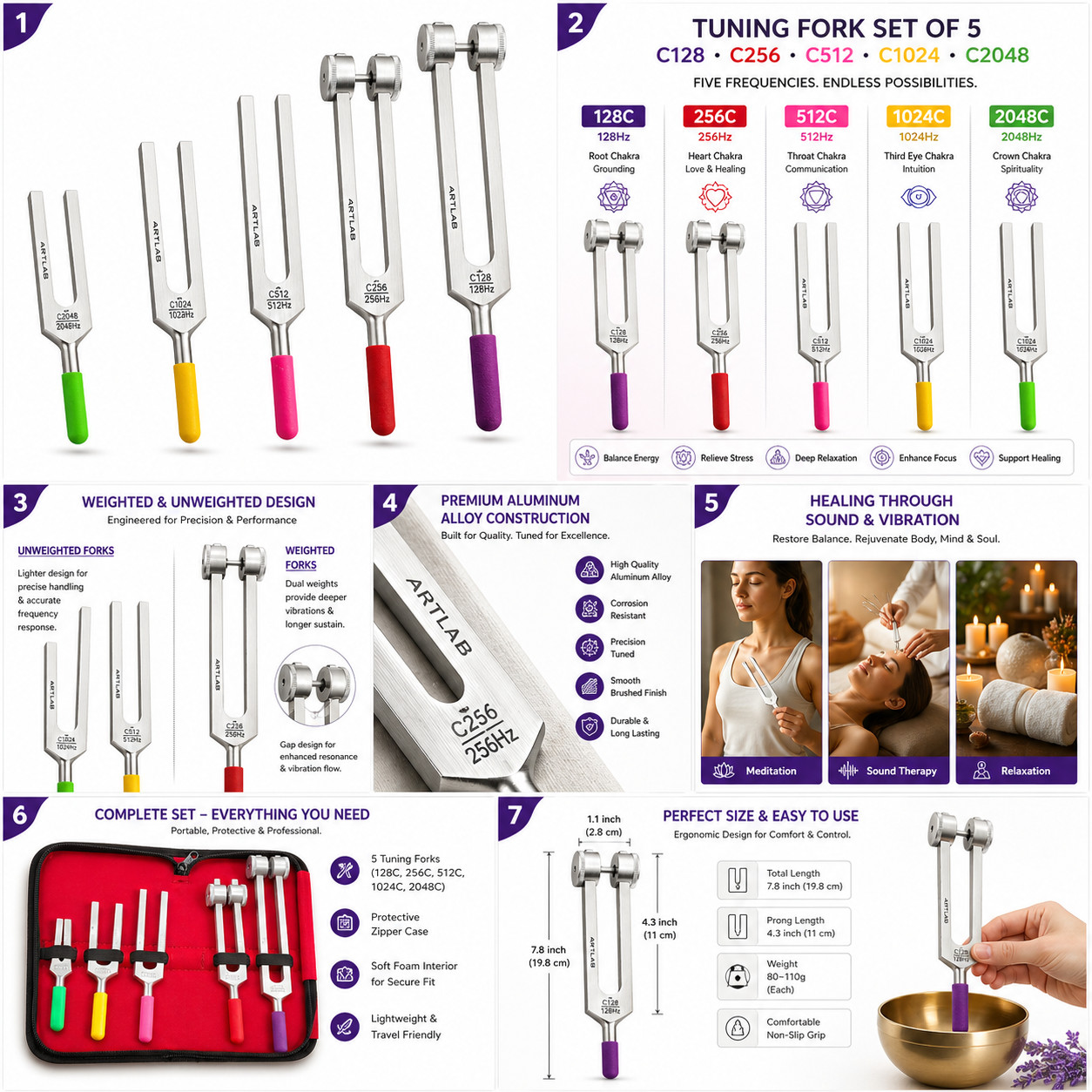 PREMIUM 6 Tuning Fork Set Medical Surgical Chiropractic Physical Diagnostic SET