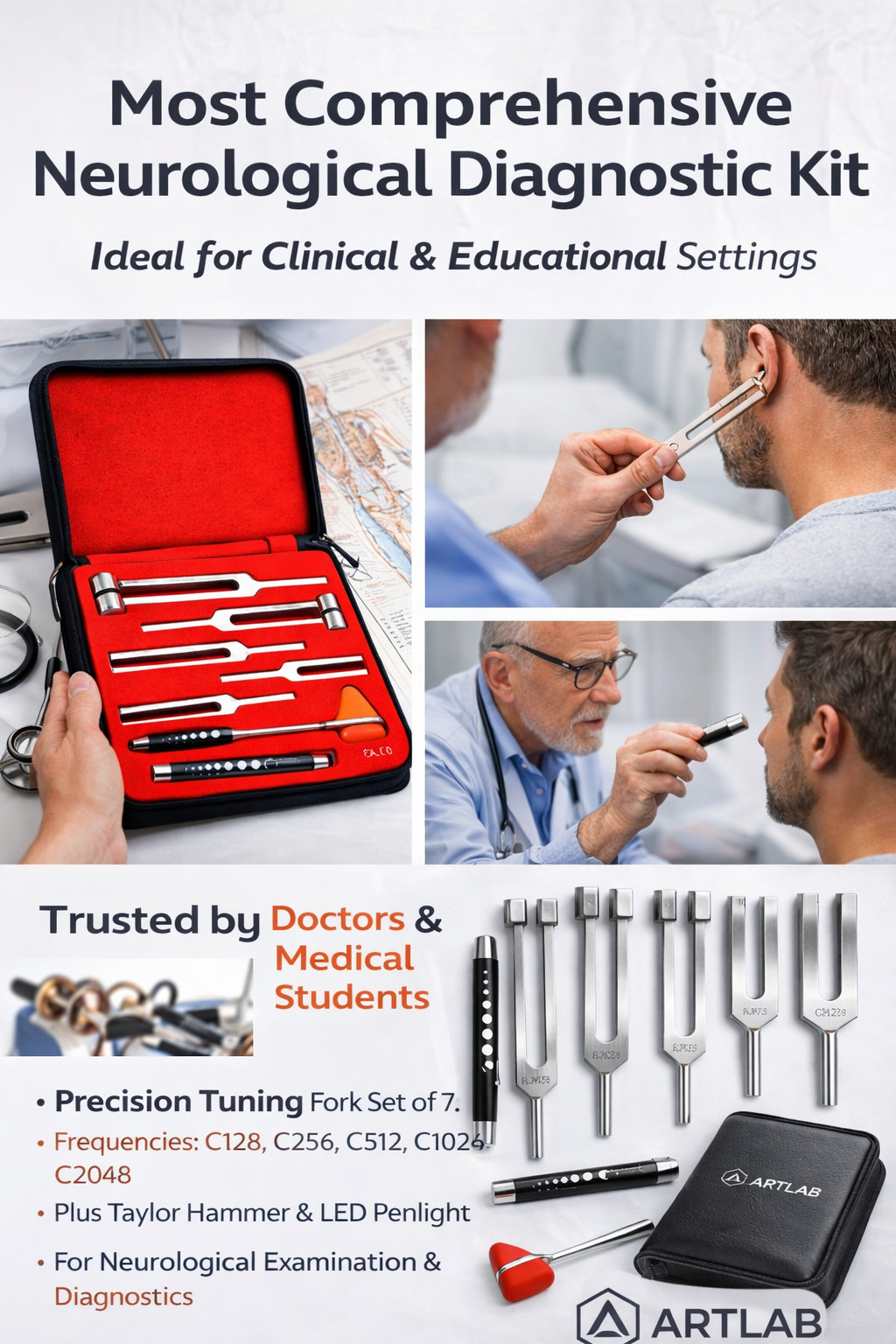 PREMIUM 6 Tuning Fork Set Medical Chiropractic Physical Diagnostic instruments