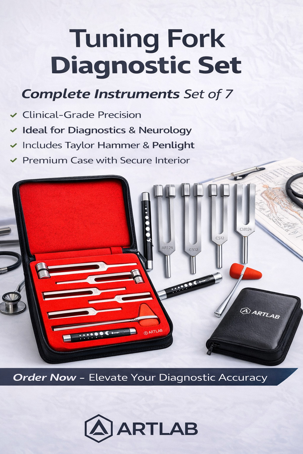 PREMIUM 6 Tuning Fork Set Medical Chiropractic Physical Diagnostic instruments
