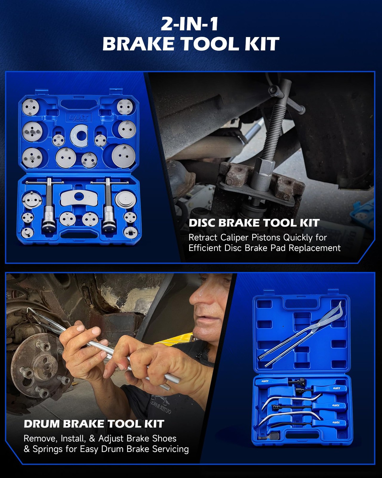 Orion Motor Tech 32Pc Dual Brake Tools 2 In 1 Caliper Compression Tool And Drum