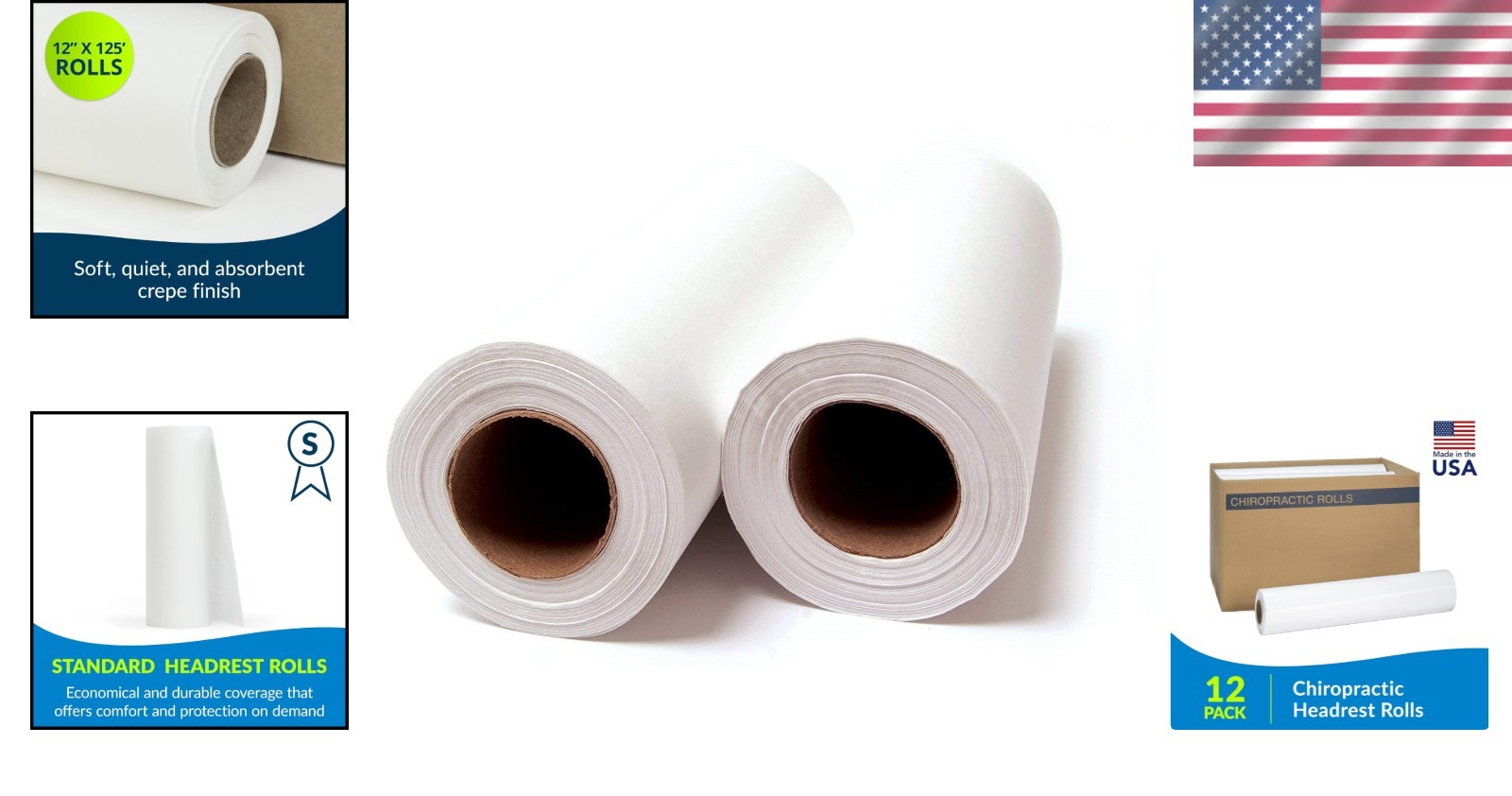 Crepe Paper Rolls for Chiropractic Headrests – 12” x 125’ – Pack of 12