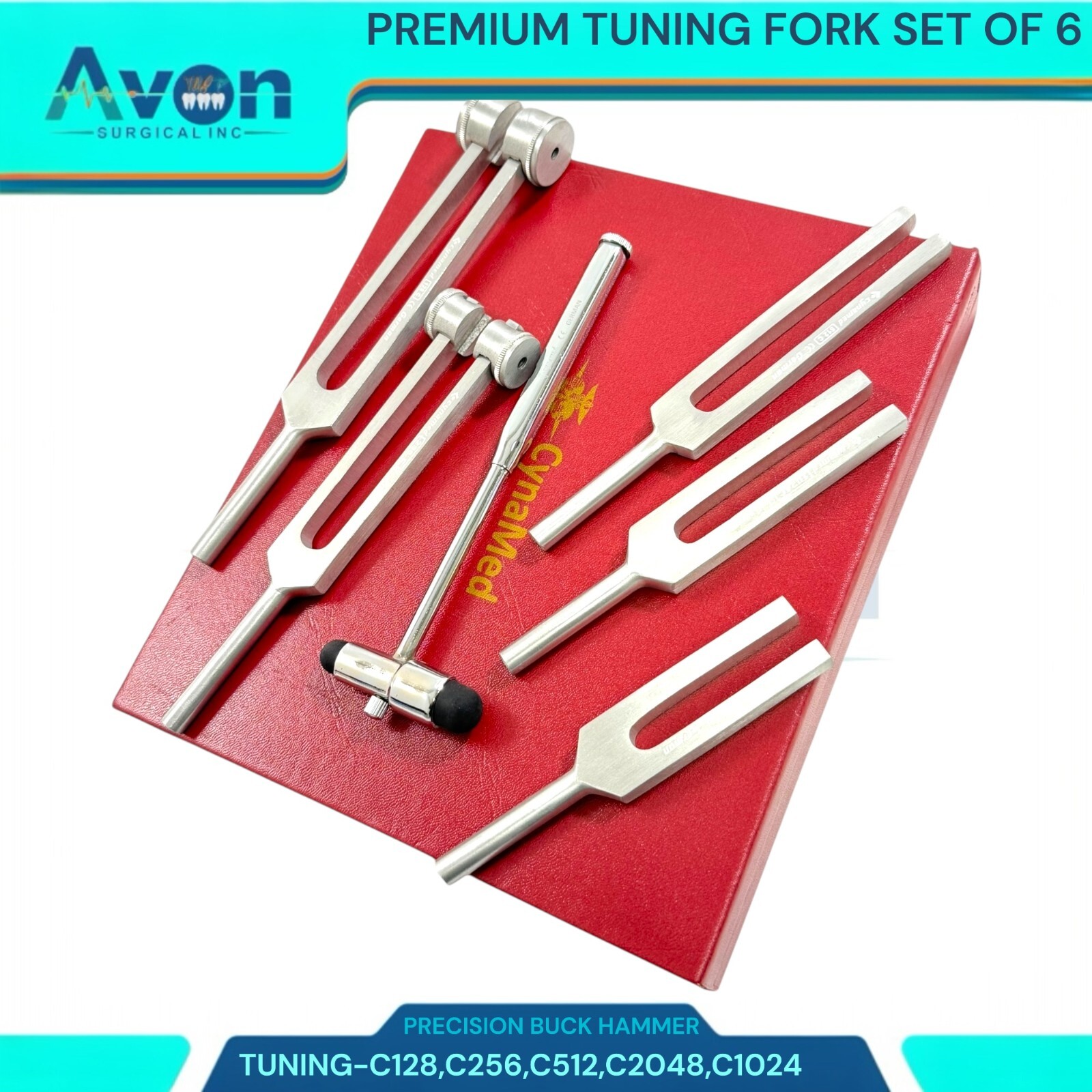 6 Tuning Fork Set Medical Surgical Chiropractic Physical Diagnostic Instruments