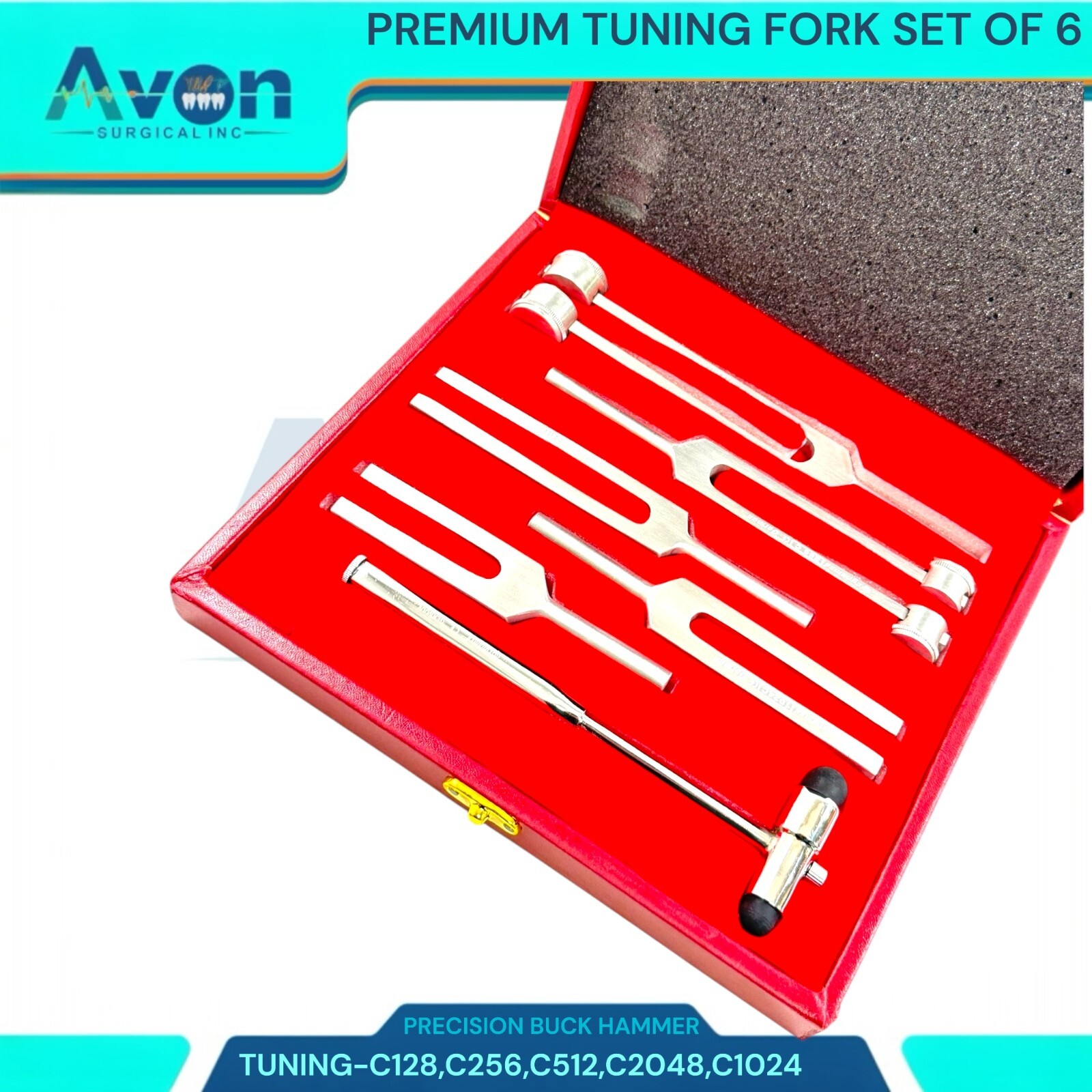 6 Tuning Fork Set Medical Surgical Chiropractic Physical Diagnostic Instruments
