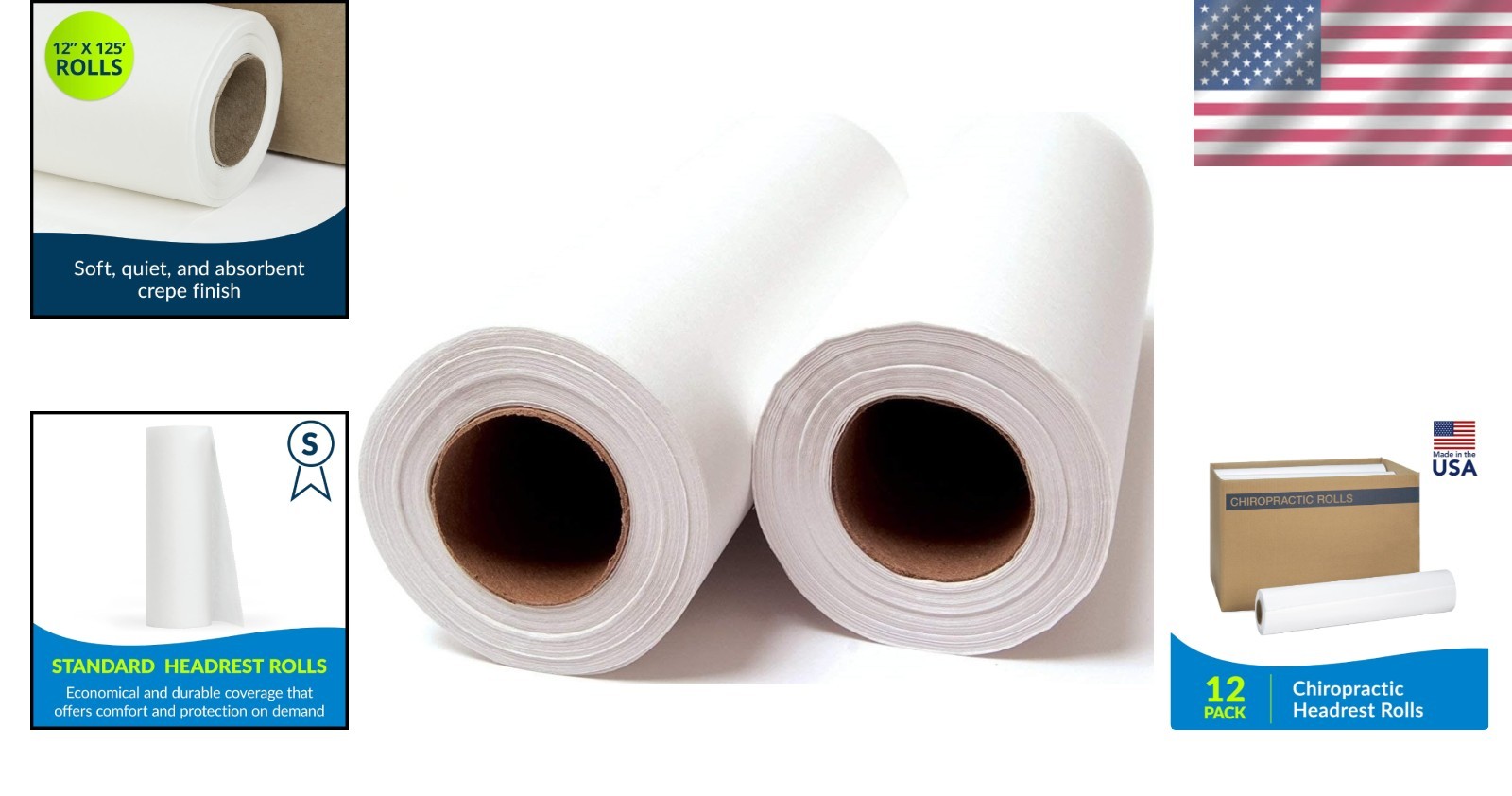 Chiropractic Crepe Paper Rolls 12″ x 125′ White – Pack of 12