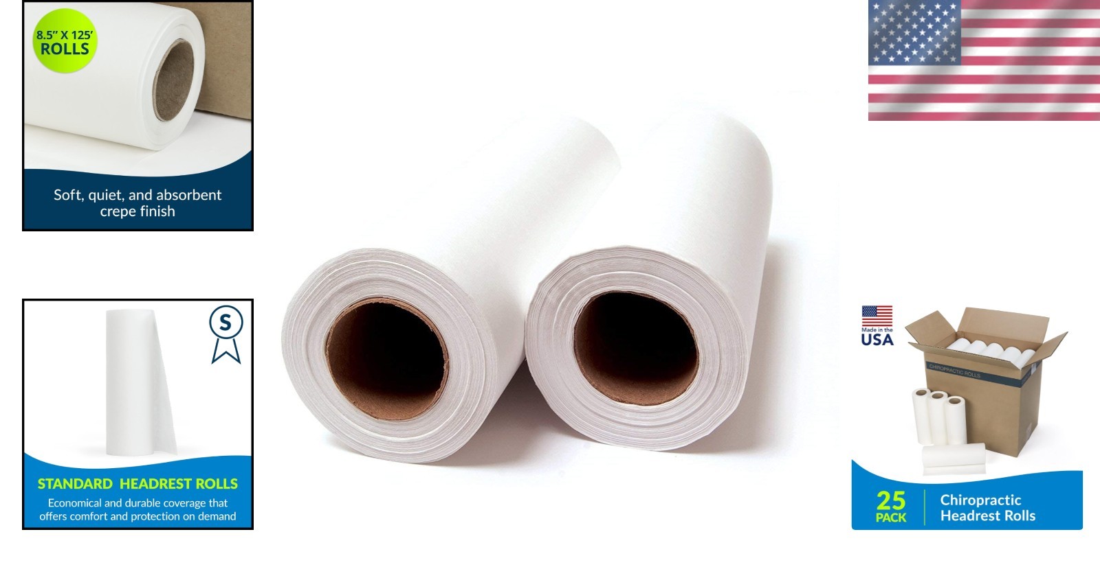 Hygienic White Headrest Paper Rolls for Chiropractors – 25 Rolls, 8.5” x 125’